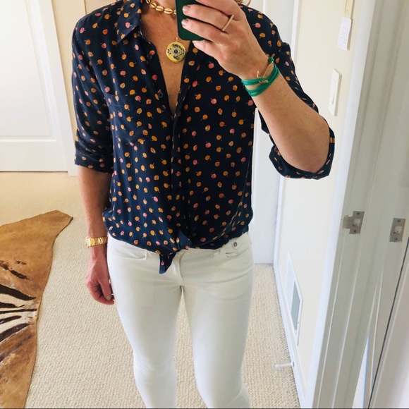 Equipment Tops - Equipment navy cherry print silk blouse top sz L
